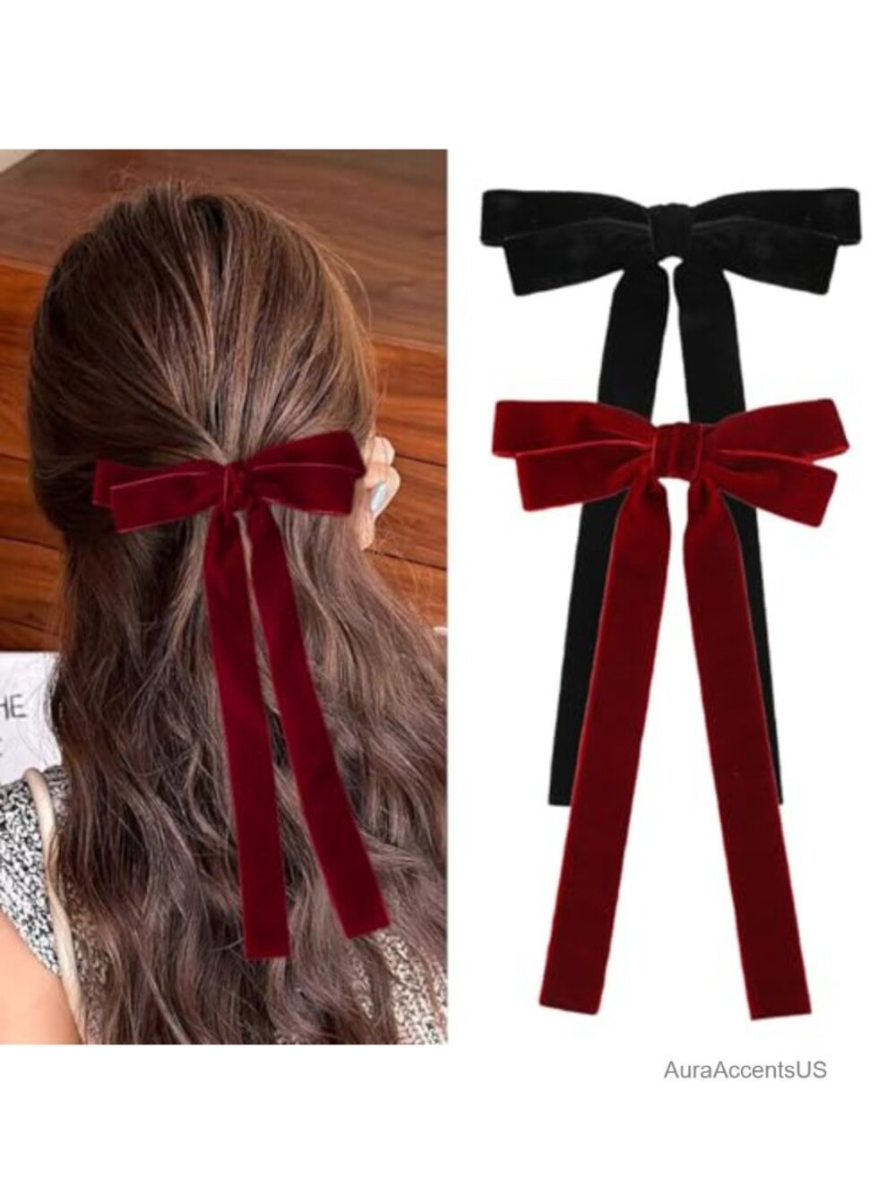 2Pc Velvet Bow Hair Clips with Alligator Clips Elegant Hair Accessories